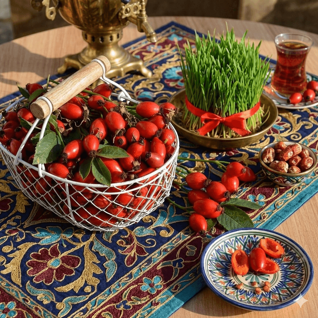 Шиповник на праздничной чайной подаче